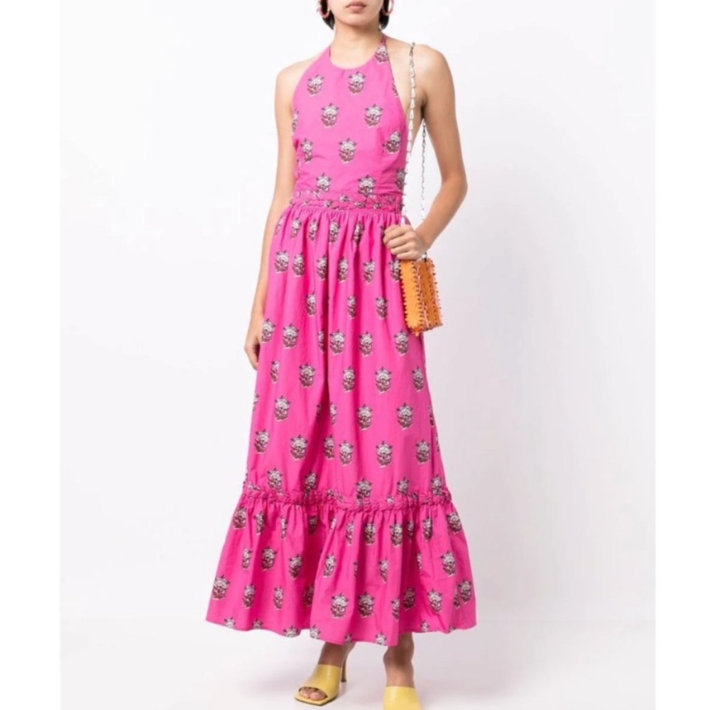 RHODE Hot Pink Floral Halter Maxi Dress